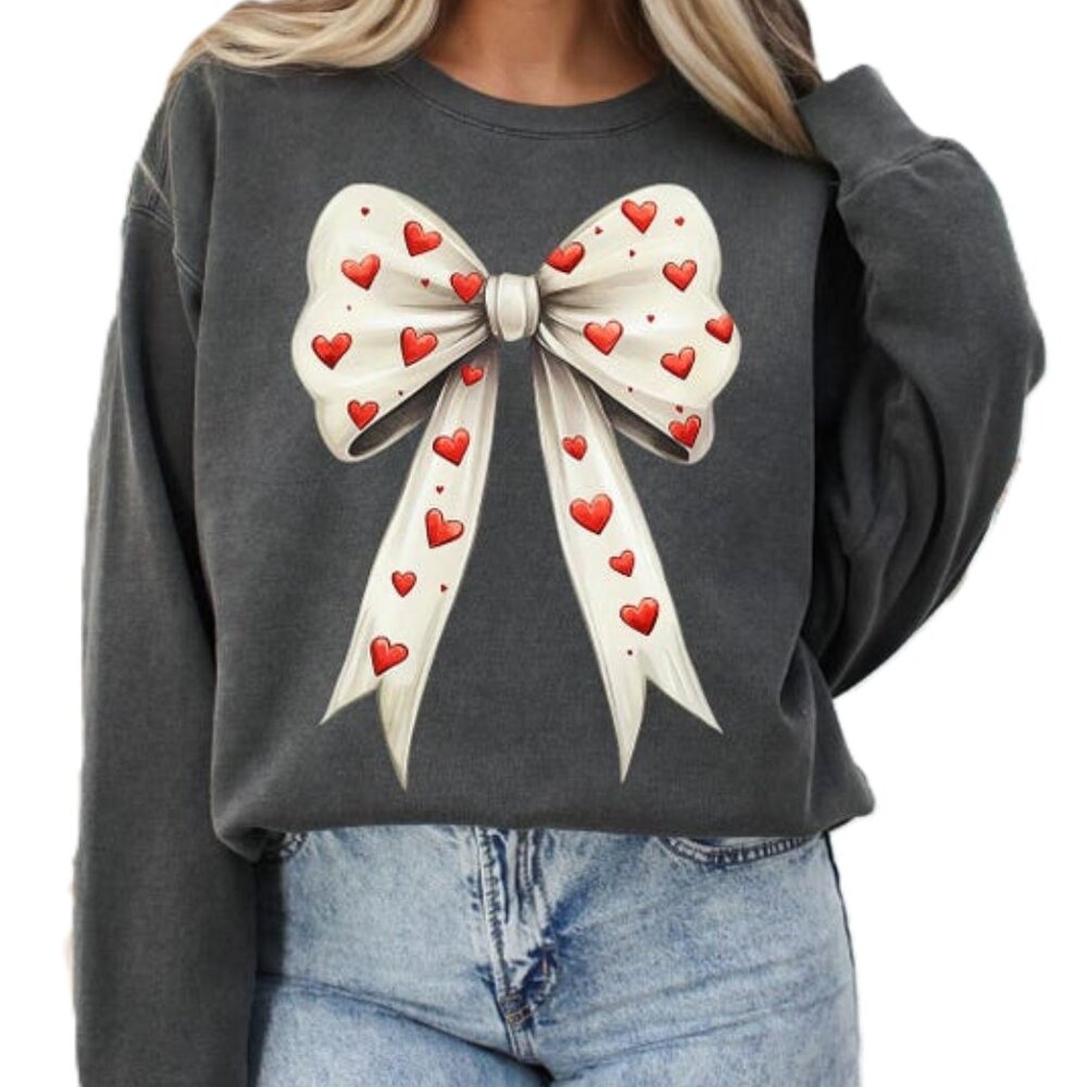 Valentine's Day Heart Coquette Bow Sweatshirt, Gift For Her